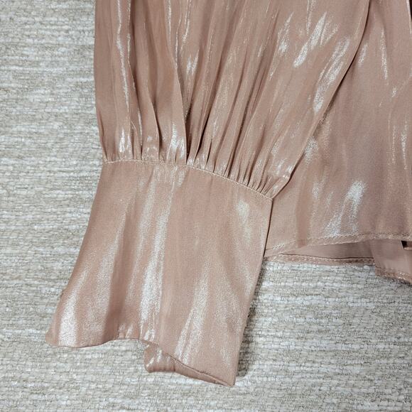 Lauren Ralph Lauren Metallic Blouse Womens M Liquid Pink Surplice Faux Wrap New - Picture 9 of 15